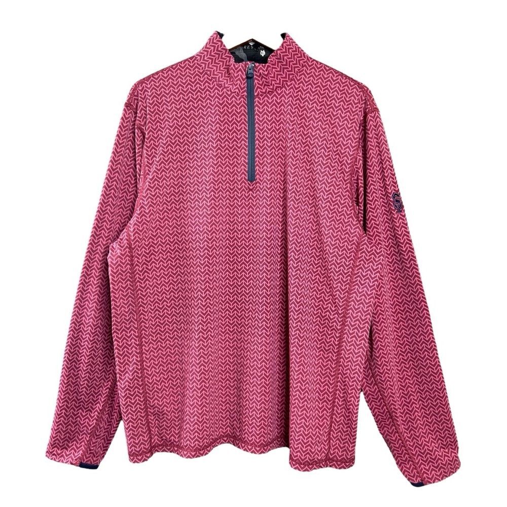 Greyson 1/4 Zip Pullover  Red Pink Herringbone Mock Neck Golf 1969 Logo